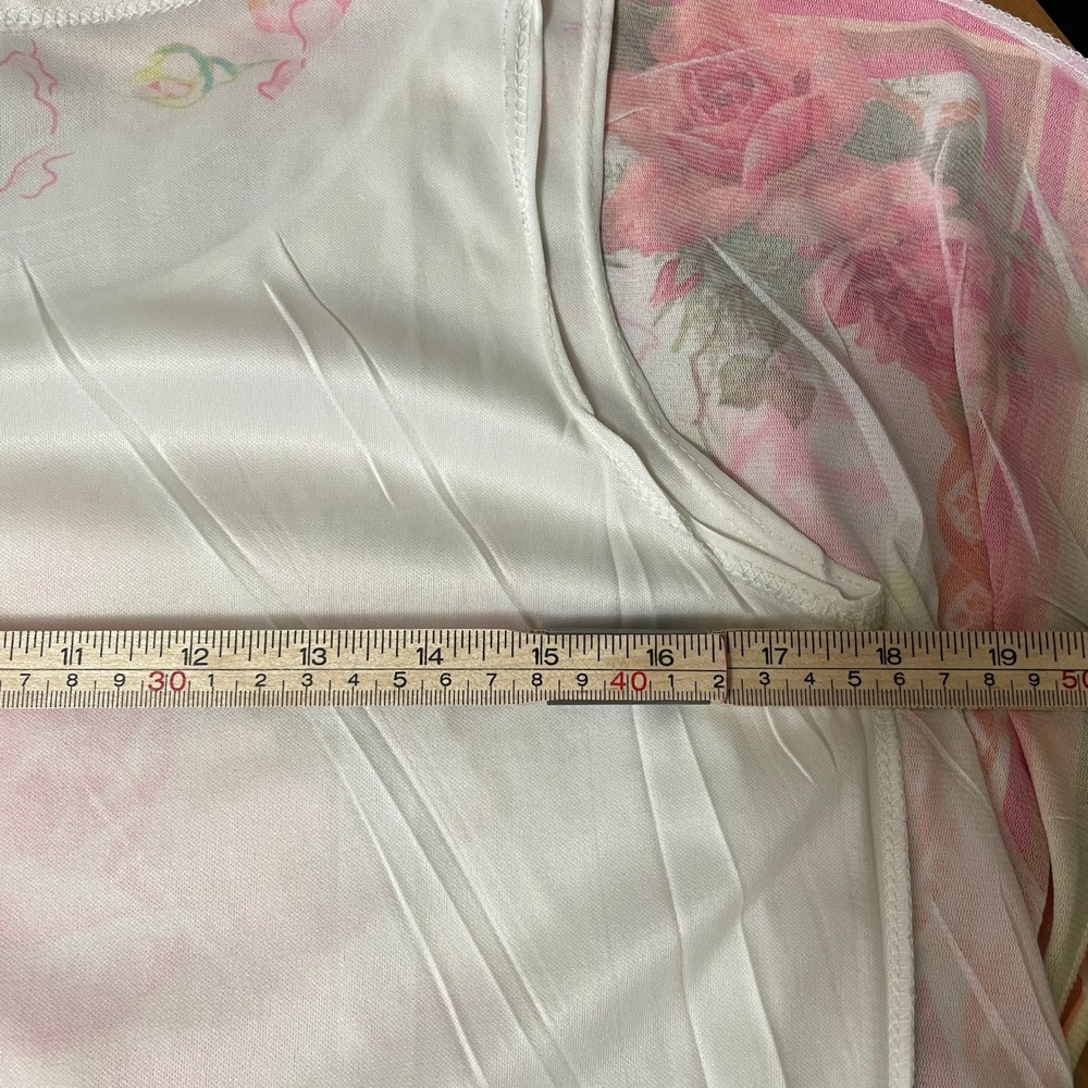 VTG Lavish Floral Rose Print Kaftan Blouse White Pink Orange Striped L USA Made - Picture 6 of 12